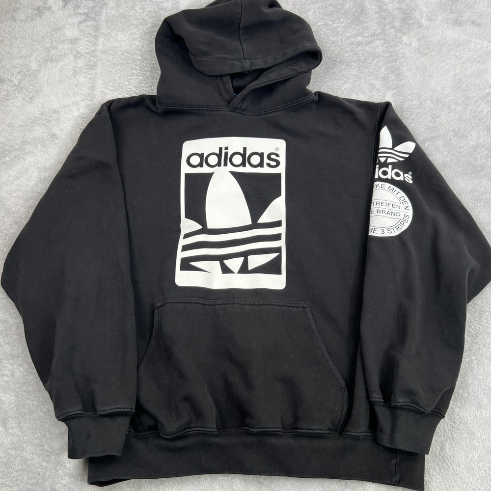 Adidas Originals Trefoil Graphic Hoodie M Black Men Streetwear Athletic Fleece